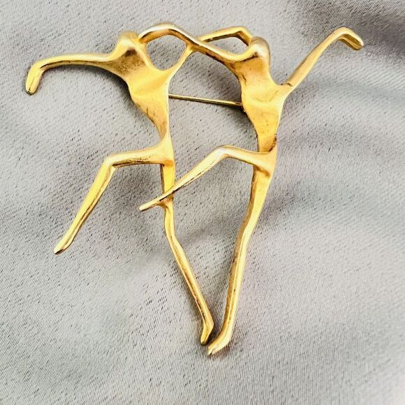 Vintage AJC Ballet Dancer Brooch Brushed Gold Tone Pin Modern MCM Lyrical 4370 - Picture 5 of 10